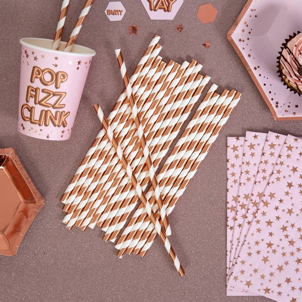 Picture of Rose Gold Striped Paper Straws