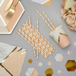 Show details for Peach Striped Paper Straws Picture of Peach Striped Paper Straws