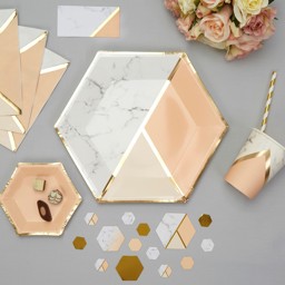 Picture of Large Paper Plates - Colour Block Marble - Peach