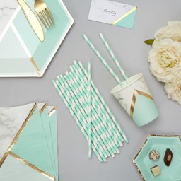Picture of Teal Striped Paper Straws