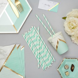 Show details for Teal Striped Paper Straws Picture of Teal Striped Paper Straws