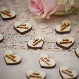 Show details for Wooden Hearts Just Married Table Confetti Picture of Wooden Hearts Just Married Table Confetti
