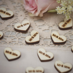 Picture of Wooden Hearts Mr & Mrs Table Confetti