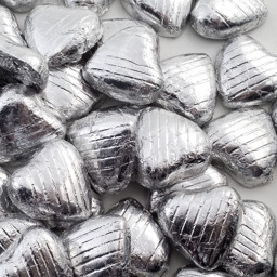 Show details for Silver Foiled Chocolate Hearts Picture of Silver Foiled Chocolate Hearts