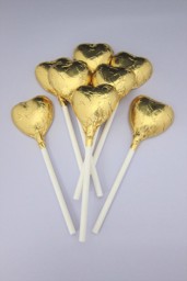 Show details for Gold Foiled Chocolate Heart Lollipop Picture of Gold Foiled Chocolate Heart Lollipop