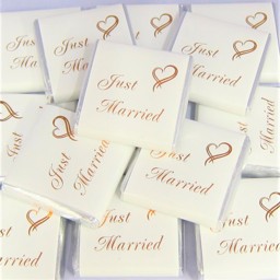 Picture of Just Married Milk Chocolate Squares - Rose Gold