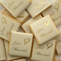 Show details for Just Married Milk Chocolate Squares - Gold Picture of Just Married Milk Chocolate Squares - Gold