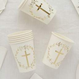 Show details for Gold Cross Foiled Paper Cups Picture of Gold Cross Foiled Paper Cups