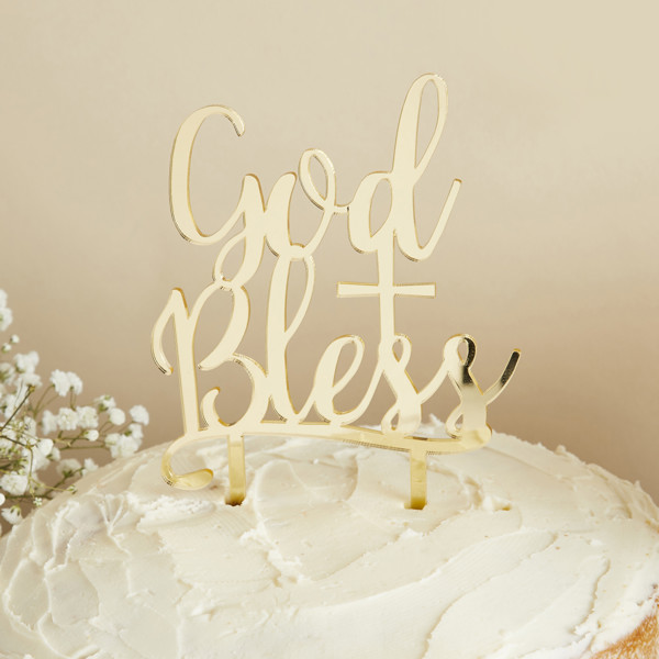 Picture of Gold Acrylic God Bless Cake Topper