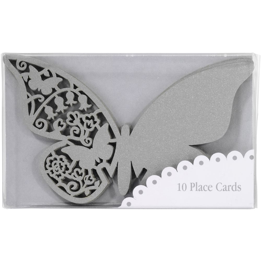 Picture of Something in the Air Butterfly Place Cards for Glass in Silver