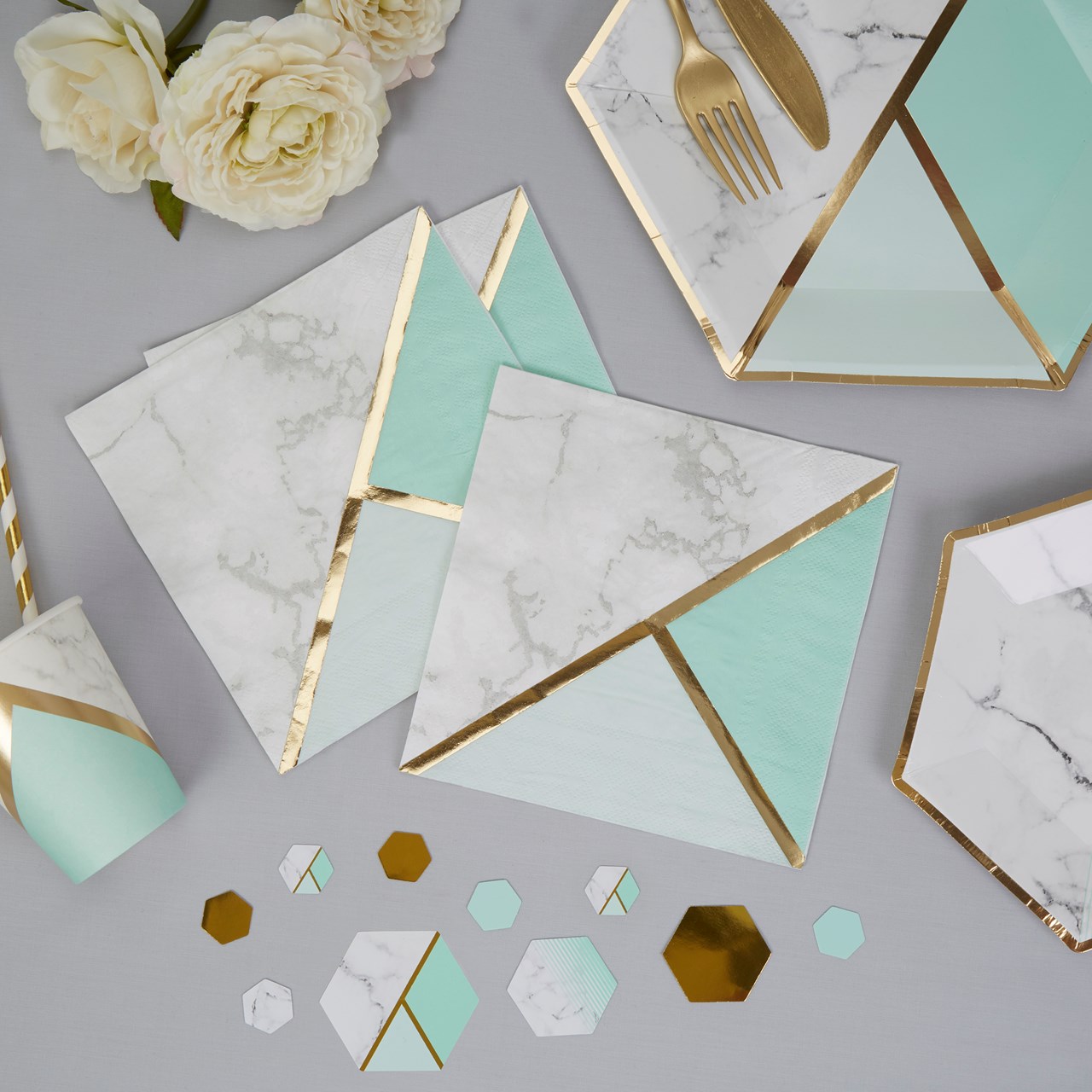 Picture of Paper Napkins - Colour Block Marble - Mint