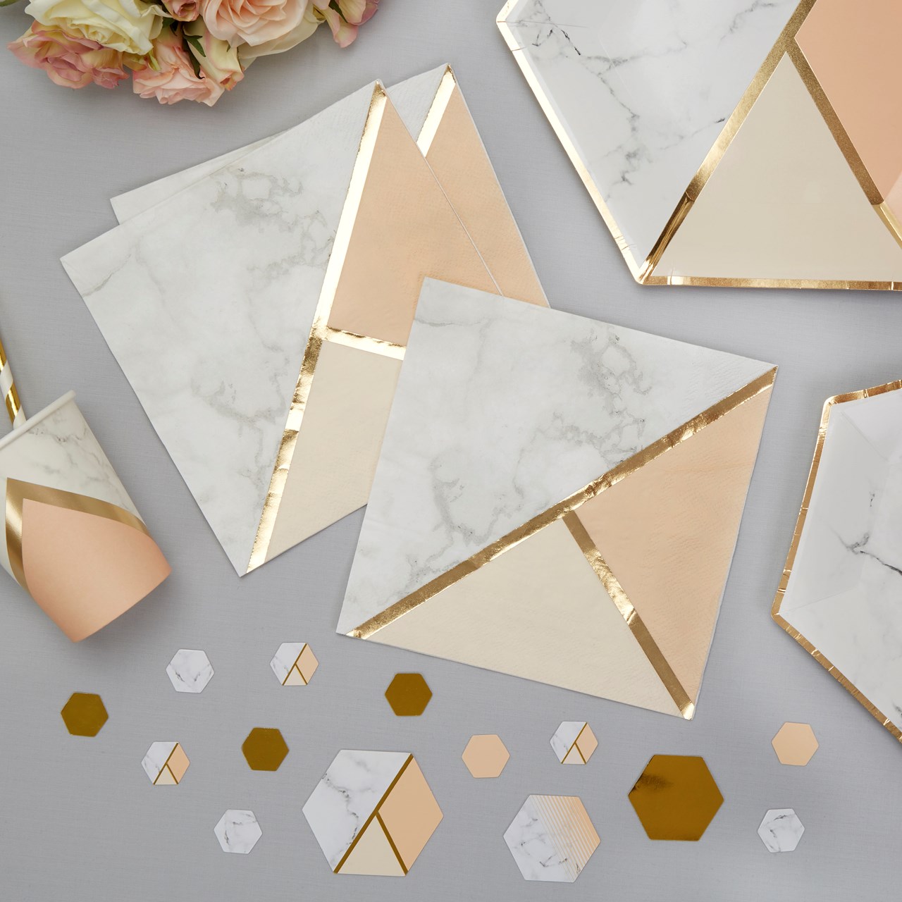 Picture of Paper Napkins - Colour Block Marble - Peach