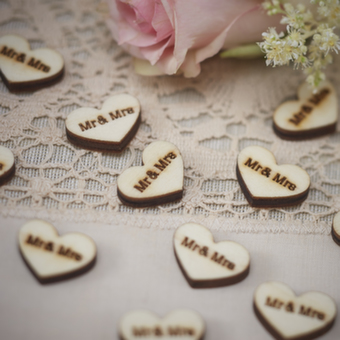 Picture of Wooden Hearts Mr & Mrs Table Confetti